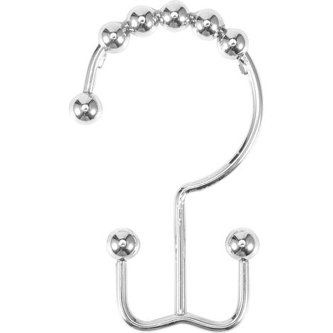 Lot de 12 crochets de suspension doubles à 8 perles pour rideau de douche de salle de bain (argenté) (1/5)