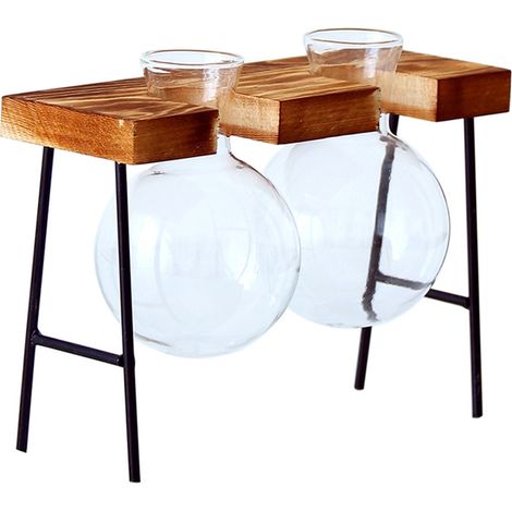 Station De Propagation De Plantes - Vase En Verre Avec Support En Bois Massif - Pour Plantes Aériennes Et Hydroponie - Bureau Jardin Intérieur - 1 Pièce (1/5)