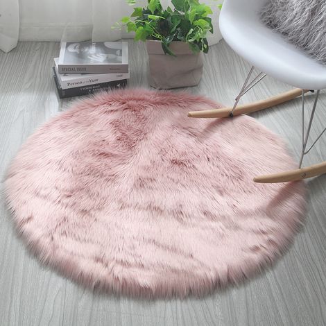 Tapis rond, tapis moelleux pour salon et chambre à coucher, lavable en machine, tapis en peluche artificielle, adapté à la chambre et au salon (rose, 50cm) (1/5)