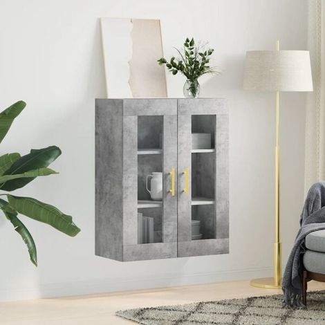 Meuble de Rangement Mural en Béton Gris, 69.5 x 34 x 90 cm, Étagère Murale Industrielle avec Portes pour Salon et Cuisine (1/5)
