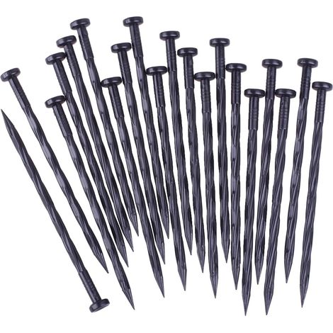 Clou 20 Pièces Clous de Jardin Plastique Spirale Piquets 8 Pouces 20cm Clou de Sol Noir pour Printanier Jardin Cour Tente Toile de Désherbage
