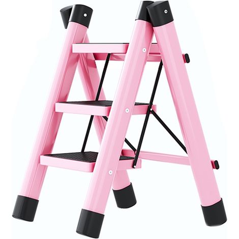 Escabeau pliant 3 marches antidérapant, étanche, antirouille, équipement de manutention domestique rose (1/5)