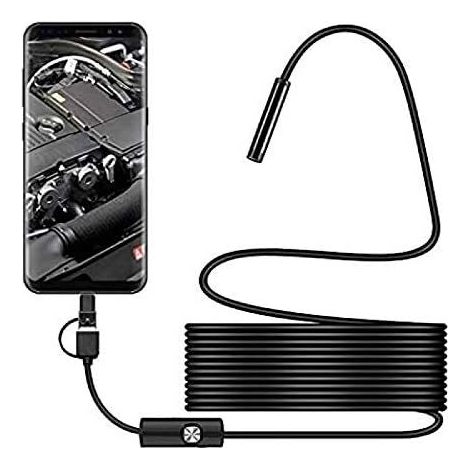 reno – Cámara de inspección USB C impermeable IP67 de 2,0 MP – Cable semirrígido de 5 m – 6 luces LED ajustables – Rotación de 360° para áreas inaccesibles (1/5)