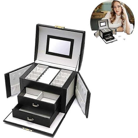 Boîte à bijoux, étui de voyage à bijoux, organisateur de bijoux fait main en similicuir, présentoir de rangement (1/5)