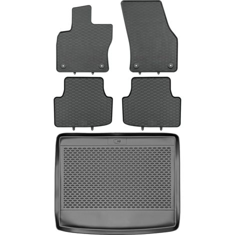 Ensemble de tapis de sol en caoutchouc pour Volkswagen Tiguan II SUV à partir de 2016 + tapis de coffre
