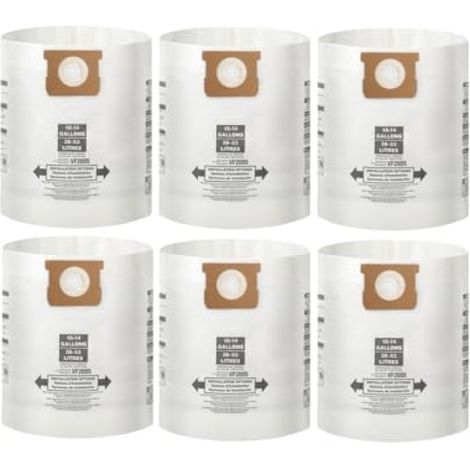 Lot de 6 sacs filtrants pour aspirateur haute efficacité - Compatibles avec les réservoirs de 10 à 14 gallons pour le nettoyage des garages et ateliers (1/5)