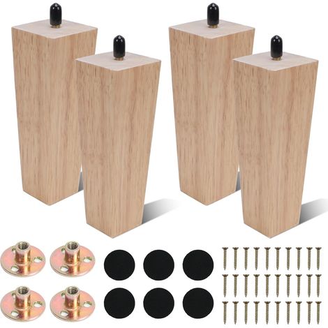 4 Pcs Pieds de Meuble en Bois 15 cm Pieds de Table en Bois pour Lit (1/5)