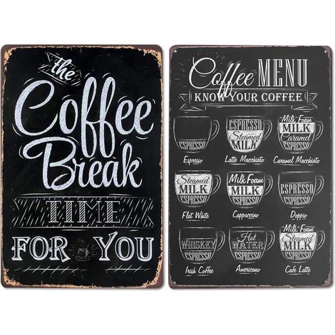 2 Pièces Plaque Vintage Café, 30x20cm, Plaque Vintage de Café/Pub/Bar en métal - décoration murale, Idée de Cadeau pour Les Amateurs de dîner, en métal, Déco Design Retro (1/5)