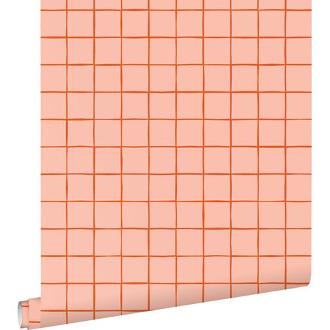papier peint à damier rose pêche - ESTAhome (1/5)