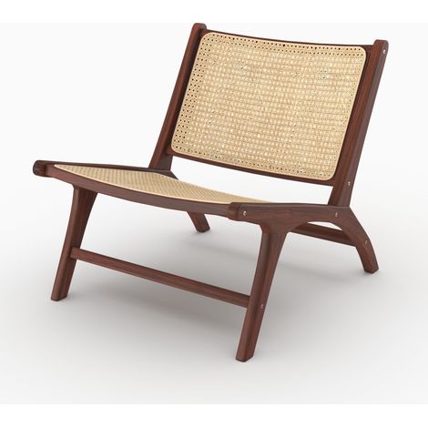 Fauteuil en bois de teck finition noyer et cannage en rotin - Kilka (1/5)