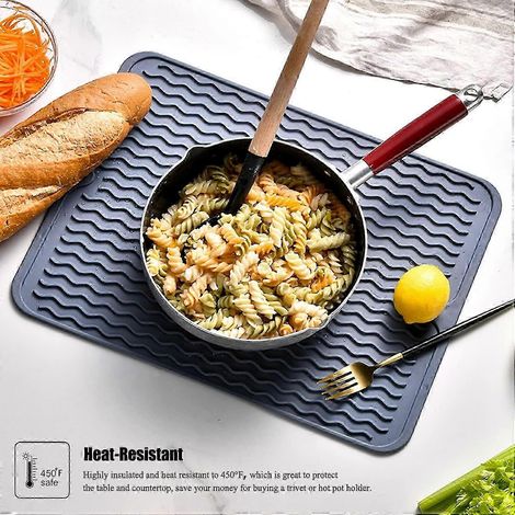 Tapis égouttoir à vaisselle en silicone 25-26 pouces pour comptoir de cuisine, résistant à la chaleur, séchage rapide, facile à nettoyer, 24 po x 18 po