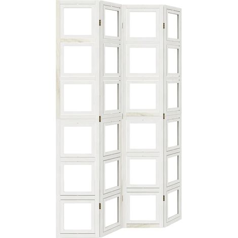 Room Divider 4 Panels White Solid Wood Paulownia vidaXL