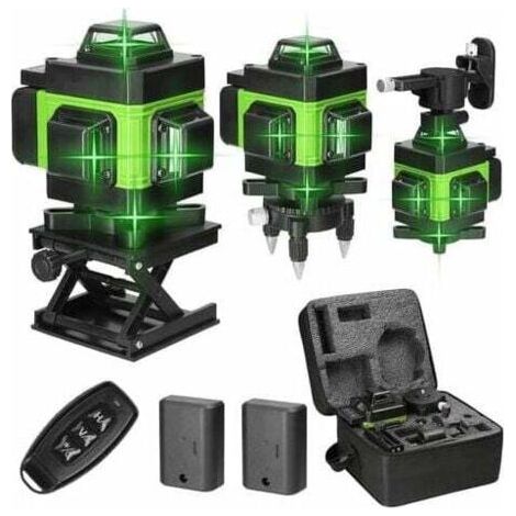 Niveau laser autonivelant 4D, 16 lignes, angle d'inclinaison de 3°, batterie lithium rechargeable par USB, avec lignes de pente horizontales et verticales - Vert (1/4)