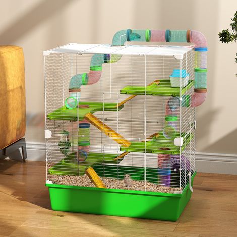 Grande cage pour hamsters pour rongeur 5 niveaux avec tunnels abreuvoir roue maisonnette échelles
