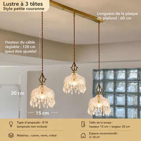 Suspension Rétro Nouveau modèle A - petite taille combinaison 3 têtes avec plateau long avec lumière LED chaude 36 × 36 × 36 cm 2 kg – Livraison gratuite