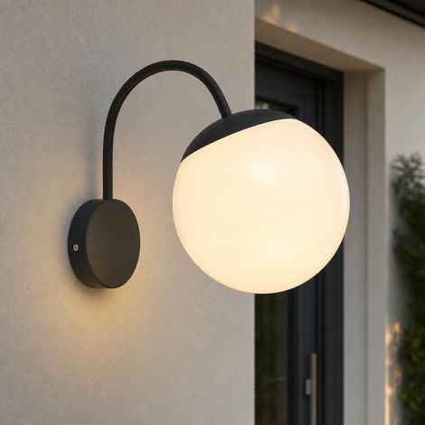 Außenwandlampe Fassadenleuchte Haustürlampe Gartenlampe schwarz Kugel weiß 25 cm (1/2)