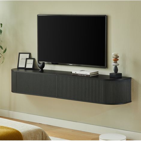 Mobile TV sospeso da parete 180 cm, ampio spazio contenitivo, passacavi, nero HAVRYA (1/5)
