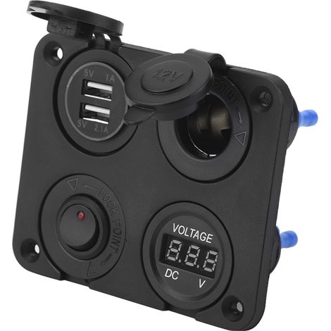 Panneau 12V 4 trous interrupteur à bascule LED prise allume-cigare voltmètre double USB 4.2A rouge voiture bateau (1/5)