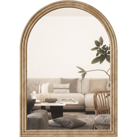 HOMCOM Modern Wall-Mounted Mirror with Grooved Edge, Brown (1/5)
