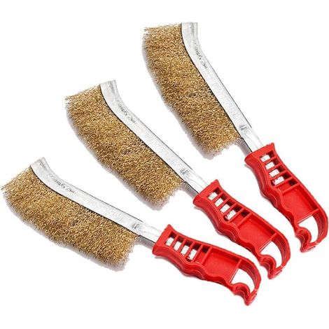 Brosse Métallique à Main - Fils Nylon et Laiton - Corps Acier Inoxydable - Pour Nettoyage Bois Rouille Scories Soudure - Lot de 3 (1/5)