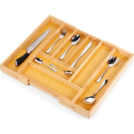 Cajón para cubiertos extensible de bambú de 35,5-54,5 x 45,5 cm (1/5)