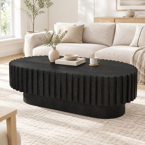 Mesa de centro ovalada 100x50x35,5 cm de MDF negro con cajón - MEUBLIV (1/5)