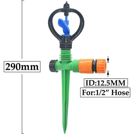 (C) Arroseur de jardin rotatif à 360° avec buse de diffusion à filetage mâle 1/2" et support (1/5)
