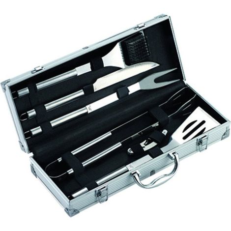 Ompagrill Set de Accesorios para Barbacoa de 6 Piezas en Acero Inoxidable con Maleta de Aluminio