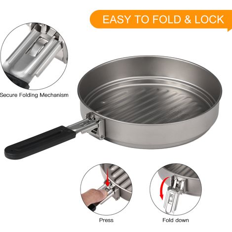 Poêle à frire en titane ultralégère avec poignée pliante, pour la cuisine en plein air, le Camping, la randonnée, le sac à dos, 1100ml (1/5)