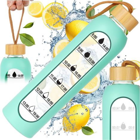 Motivationsflasche für Wassergetränke, große Sportflasche aus Glas und Silikon, 1 Liter (1/5)