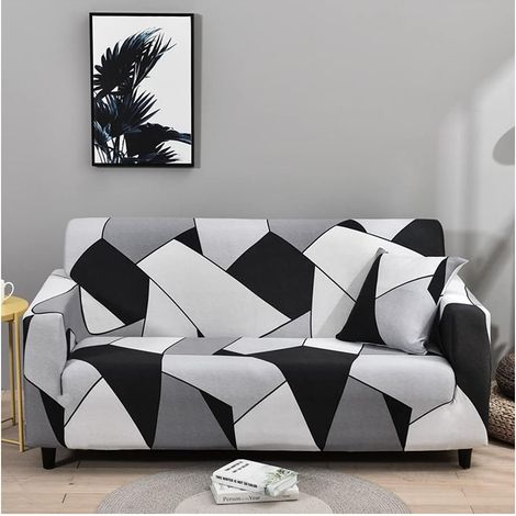 CSPARKV (3 plazas, negro, blanco, gris) Funda de sofá de tela elástica de alta elasticidad - Funda de sofá estampada - Protector de muebles antideslizante - Lavable a máquina