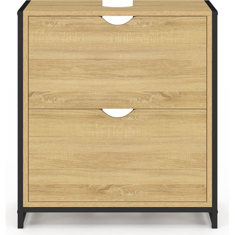 Idmarket – Meuble sous vasque simple 60x30x65 cm – 2 tiroirs en bois et métal noir – Design industriel pour petits espaces (1/5)