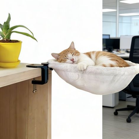 Lit hamac-bureau pour chat avec support robuste pour animaux de compagnie (50 lb, 40 cm). (1/5)