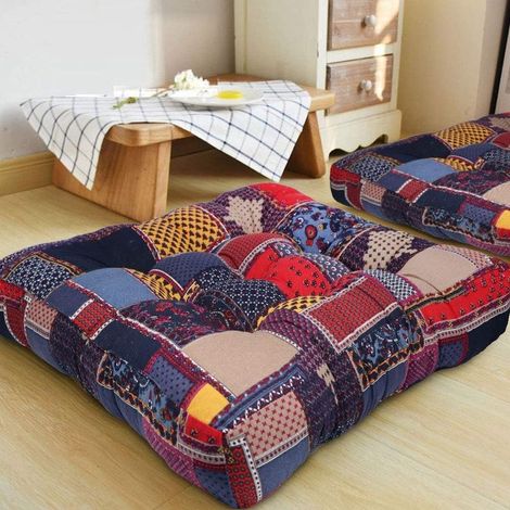 Coussin de méditation au sol turquoise, carré bohème mandala coton lin coussin de style indien pour yoga salon balcon enfants salle de jeux fête décoration extérieure, 50,8 x 50,8 cm (1/5)