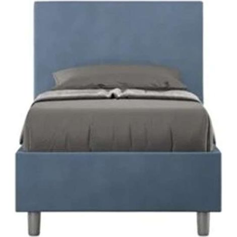 Letto singolo contenitore imbottito 80x190 microfibra blu Adele (1/5)