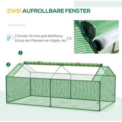 Serre de jardin avec fenêtre, film PE grillagé, serre tunnel hivernale pour balcon, potager, abri à tomates 180x90x70cm, serre à légumes, plantes, vert (1/4)
