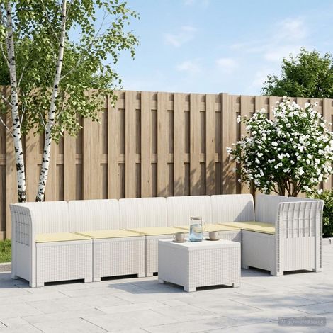 Canapé de Jardin 6 Places Modulaire Aspect Rotin PP avec Coussins Blanc et Crème - PANGIVO (1/5)