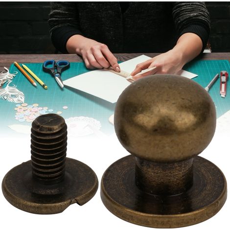 20 jeux de rivets pour travaux manuels en cuir, avec têtes rondes en cuivre et vis à picots, 10×8 mm, couleur bronze antique. (1/5)