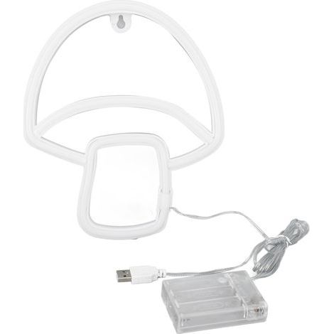 Enseigne Néon LED Champignon Rose et Blanc 19x23cm Déco Murale PVC Flexible USB Piles (1/5)