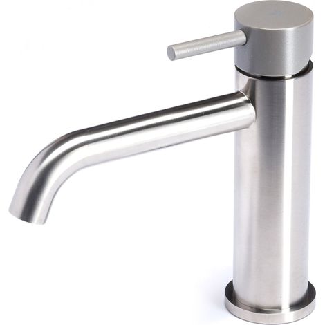 Rubinetto Miscelatore Monocomando Lavabo senza Scarico in Acciaio Inox Satinato Maniglia Roccia (1/3)