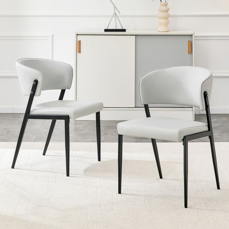 Chaise Salle à Manger Moderne, Lot de 2, Structure Métal, Dossier Ergonomique Rembourrés, Patins Antidérapants, PU Gris Clair (1/5)