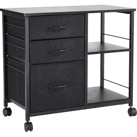 Mophorn Aktenschrank mit 3 Stoffschubladen, Rollcontainer mit 2 offenen Fächern, Lagerschrank für Schreibwaren, Drucker und Dokumente (Schwarz, 75 x 40 x 68 cm)