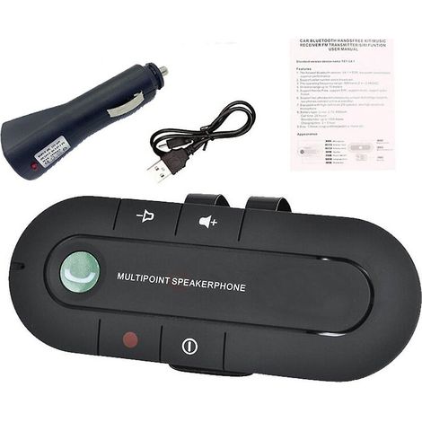 Kit mains libres sans fil Bluetooth 4.1+EDR pour voiture avec lecteur MP3 et haut-parleur multipoint, compatible iPhone et Android. Livraison directe. (1/4)