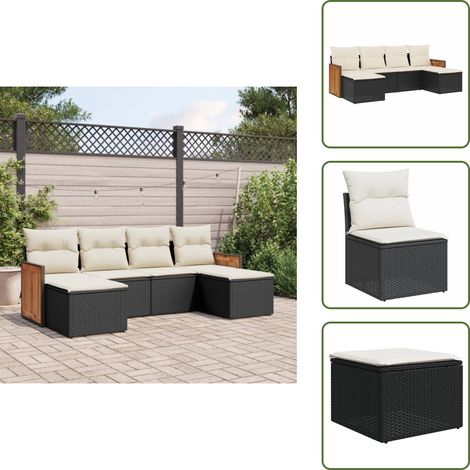 Salon de jardin 6 pcs avec coussins noir résine tressée - Ensemble Salon De Jardin - Meuble Extérieur - Mobilier De Jardin - Salon De Jardin Design - Set De Salon De Jardin (1/5)