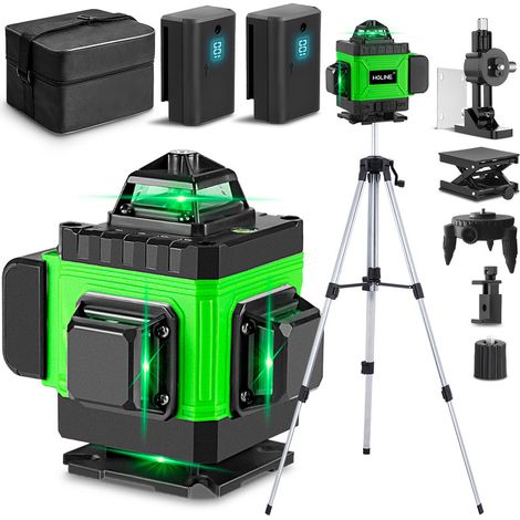 Livella laser 4 x 360°, strumento di livellamento incrociato autolivellante 4D 16 linee laser con 2 batterie + treppiede da 1,2 m- 25 m - LK-804