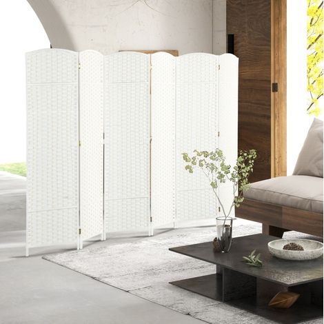 Biombo plegable (240x1.6x170 cm), separador de ambientes, marco de madera de pino, blanco (1/5)