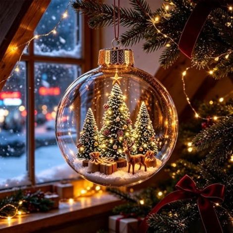 Irovami Pendentif boule transparente en acrylique « Histoire de Noël » lumineux 67