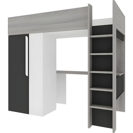 Letto a soppalco con armadio e scrivania 90 x 200 cm Antracite e Bianco - NICOLAS (1/5)