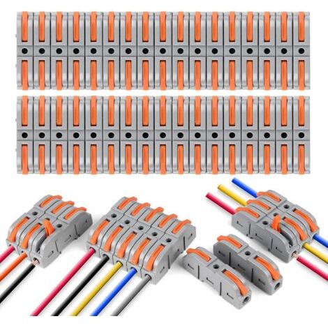 Connecteurs Électriques Rapide avec Levier,34 PCS Bornes de Connexion Rapide 1-Fil 2-Entrées,Domino Électrique Rapides,Connecteur de Fil de Câble Peut Être Librement Combiné,PA/PC Ignifuge (1/5)