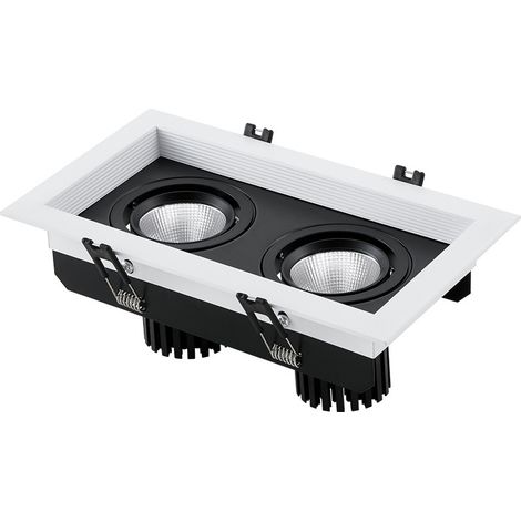 Downlight cuadrado antideslumbrante con 2 rejillas, luminaria de techo negra en aluminio (1/4)